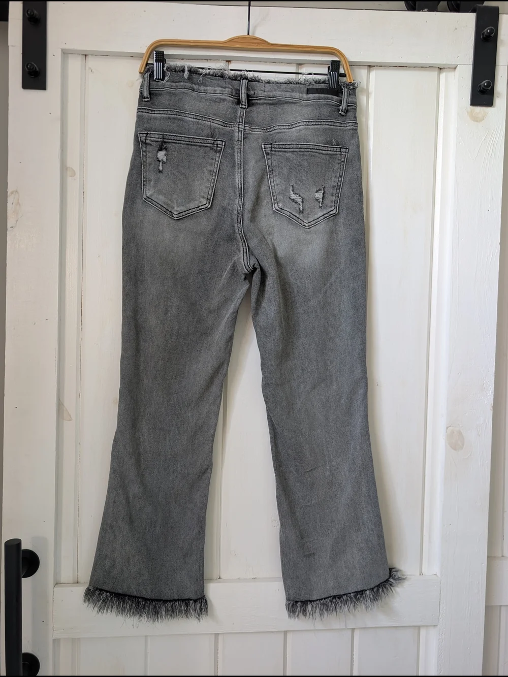 RISEN High Rise Distressed Gray Jeans Frayed Waist Raw Hem Size 29